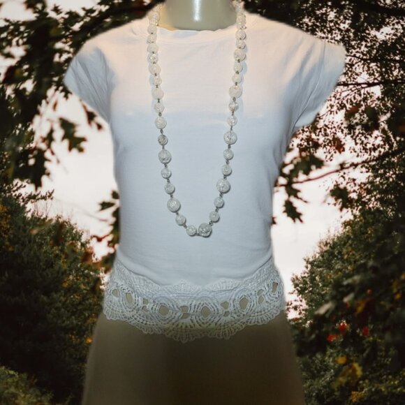 🎀1970s Vintage Icy Clear Art Deco Rock Crystal Crackled Beaded 18" Necklace - Picture 9 of 10